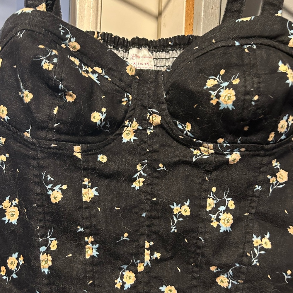 Floral Black Bustier Top